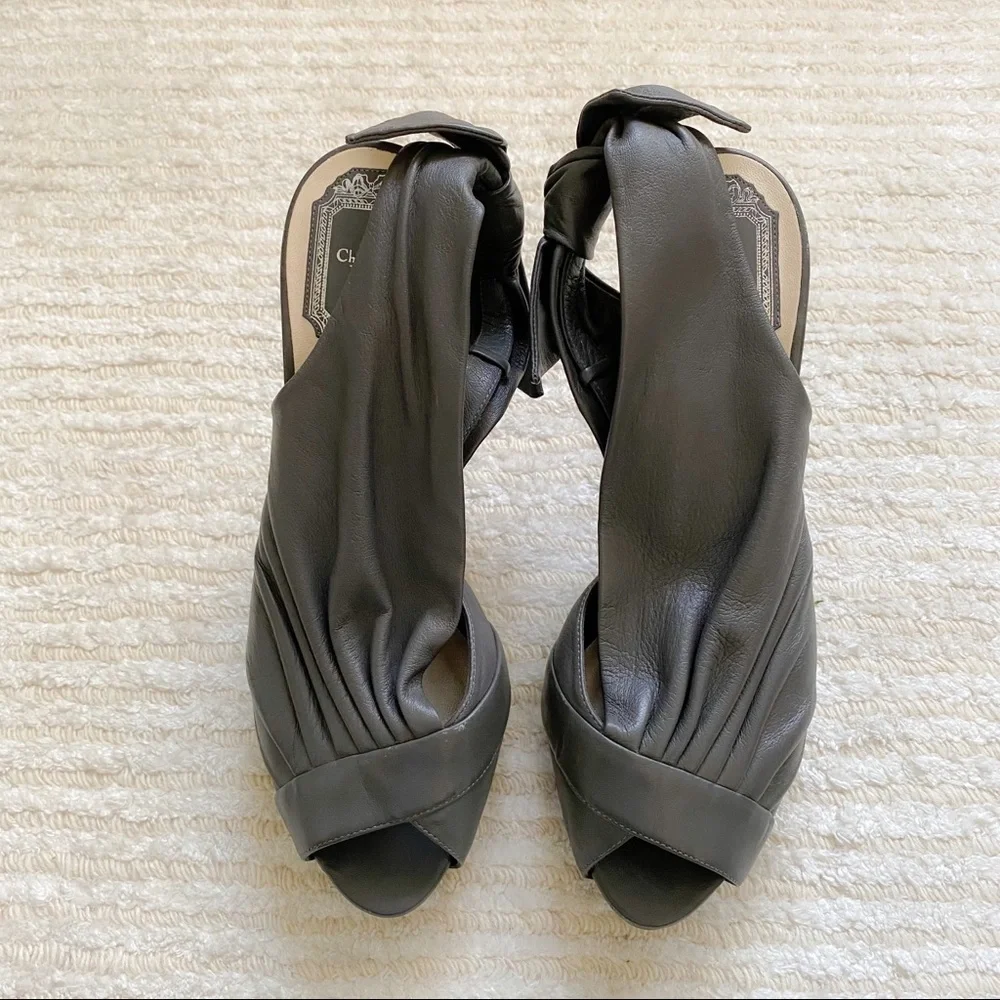 Christian Dior grey leather sling back heels